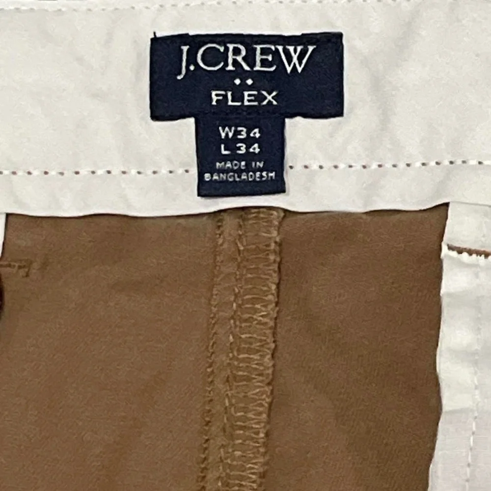 J.Crew Flex Men’s 34x34 (36x32) Slim Fit Chino Pants Brown Flat Front Preppy